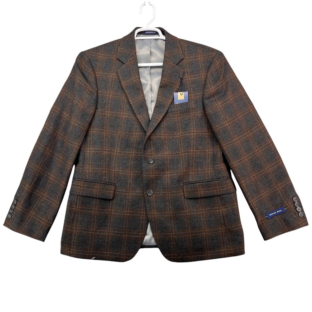 Stafford Signature Mens 42 Short Sport Coat Gray Glen Windowpane 100% Wool NWT
